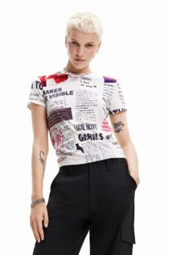 Desigual Newspaper - T-Shirt Print - White