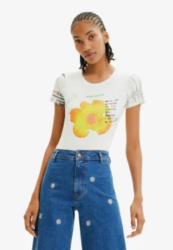 Desigual Ribbed Print Bodysuit - T-Shirt Print - White