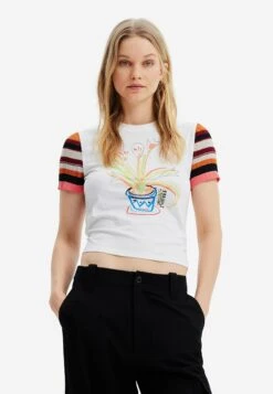 Desigual Knittriped - T-Shirt Print - White