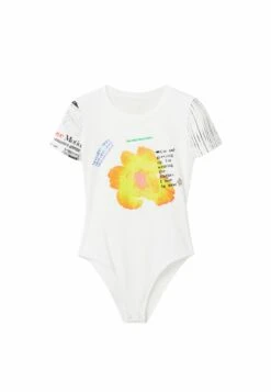 Desigual Ribbed Print Bodysuit - T-Shirt Print - White -Desigual 779a5c1b01b44e538402bf70da35774f