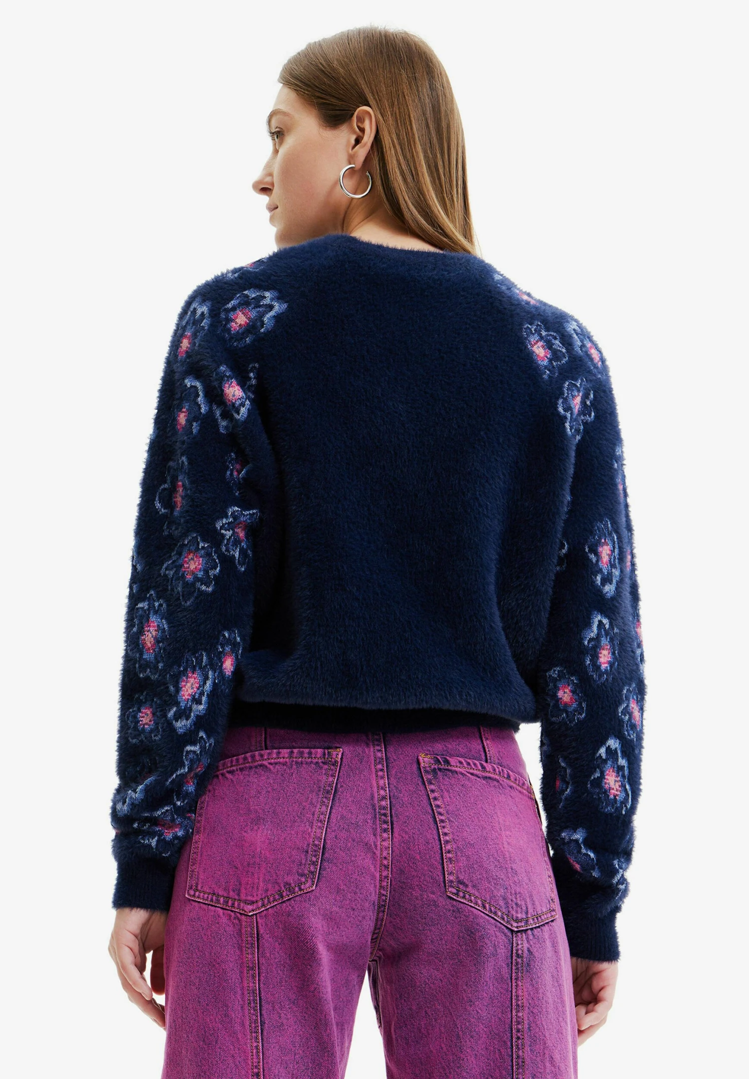 Desigual Floral Fur-Effect - Fleece Trui - Blue 3 Desigual Floral Fur-Effect - Fleece Trui - Blue - Afbeelding 3