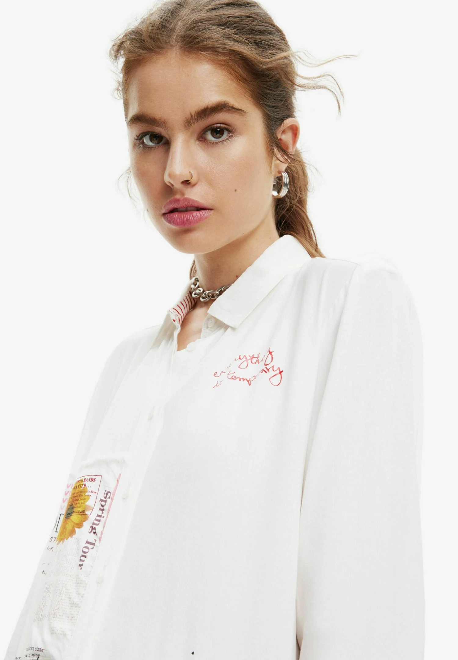 Desigual Patchwork Message - Overhemdblouse - White 4 Desigual Patchwork Message - Overhemdblouse - White - Afbeelding 4