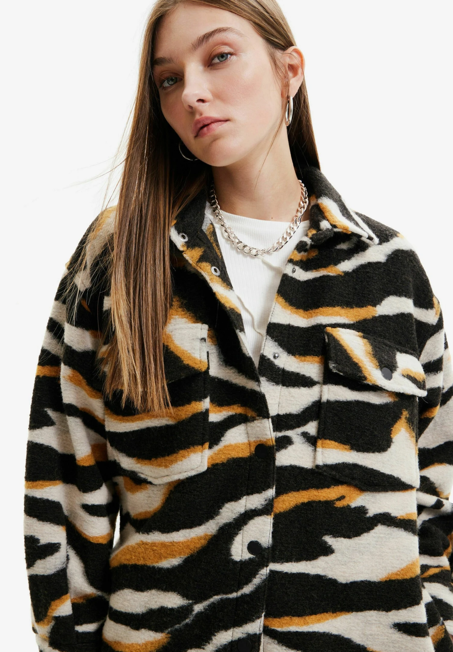 Desigual Long Zebra Over - Mantel - Beige 3 Desigual Long Zebra Over - Mantel - Beige - Afbeelding 3