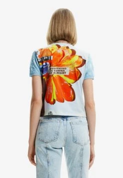 Desigual Textured Newspaper - T-Shirt Print - Blue -Desigual 7be95f57b0db4b51aa95981c936952c1