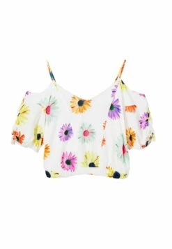 Desigual Gathered Floral Blouse - Blouse - White -Desigual 7f3aac58bd844b27bf39f90a415267a9