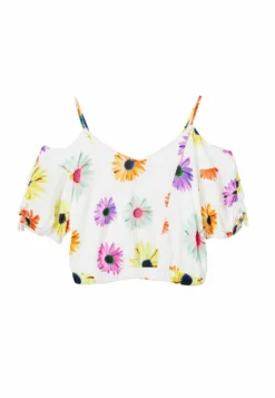 Desigual Gathered Floral Blouse - Blouse - White -Desigual 7f3aac58bd844b27bf39f90a415267a9 scaled