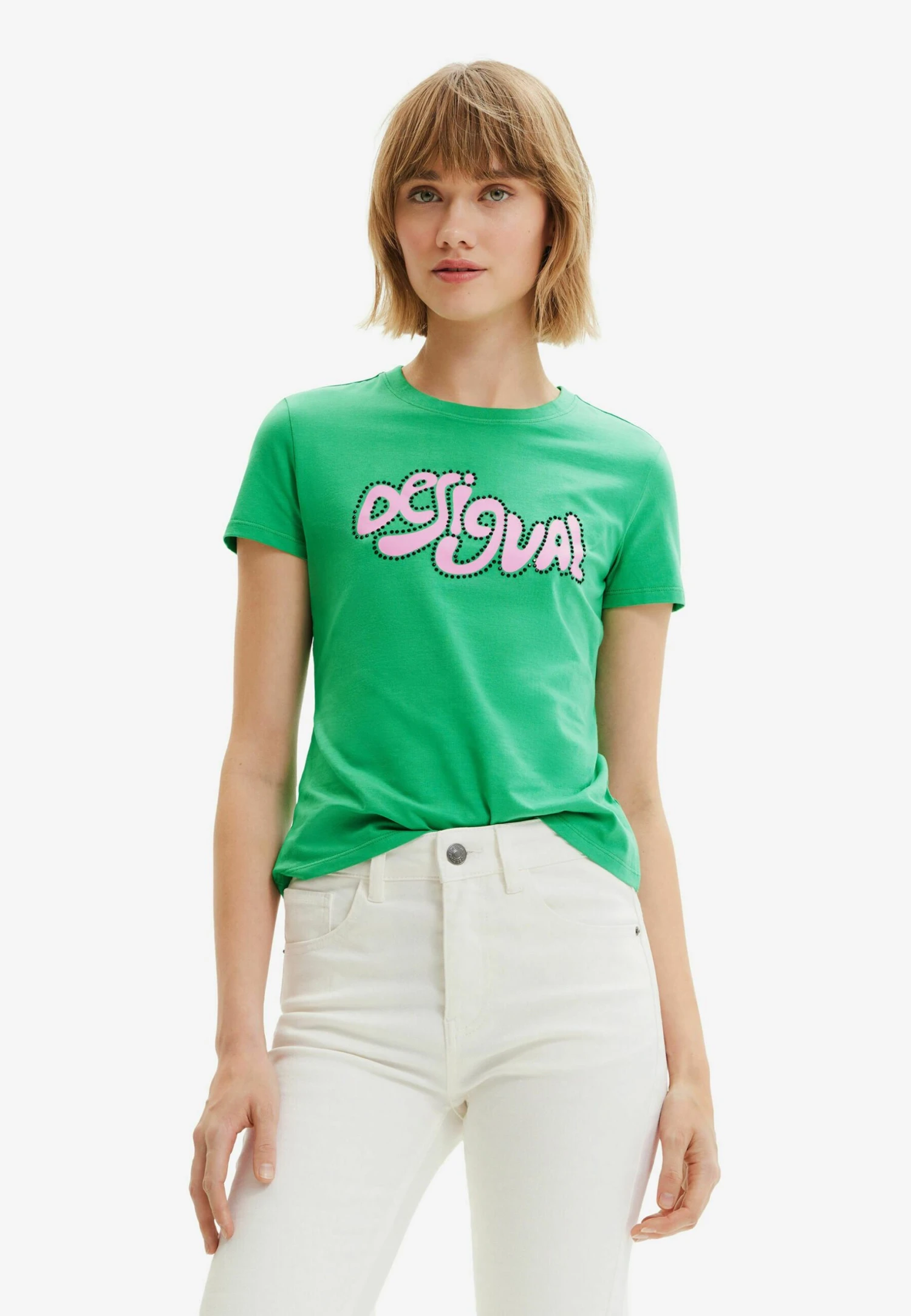 Desigual Short Sleeve Rhinestone - T-Shirt Print - Green 1 Desigual Short Sleeve Rhinestone - T-Shirt Print - Green