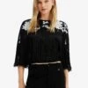 Desigual Fringed Embroidered Blouse - Blouse - Black