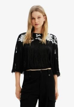 Desigual Fringed Embroidered Blouse - Blouse - Black
