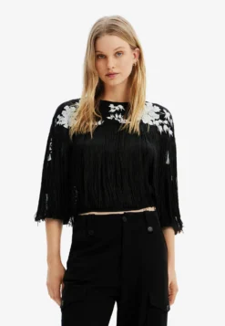 Desigual Fringed Embroidered Blouse - Blouse - Black
