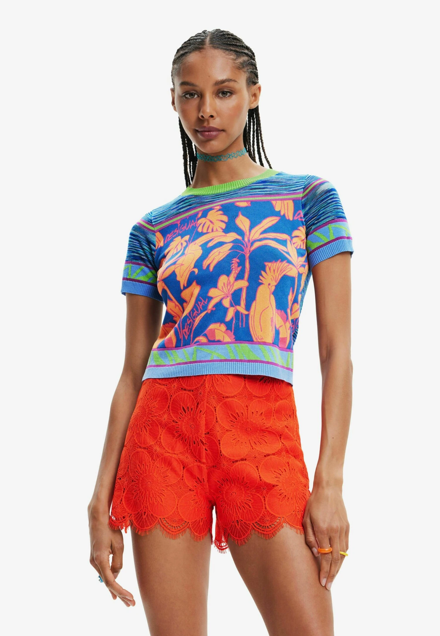 Desigual Knit Tropical - T-Shirt Print - Blue 1 Desigual Knit Tropical - T-Shirt Print - Blue