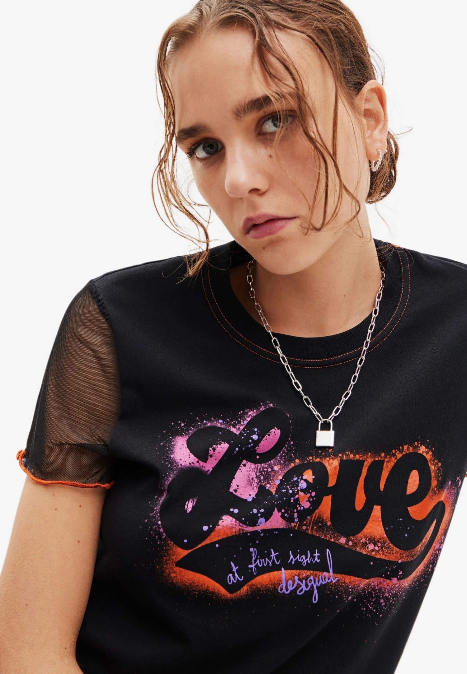 Desigual Graffiti Love - T-Shirt Print - Black 4 Desigual Graffiti Love - T-Shirt Print - Black - Afbeelding 4