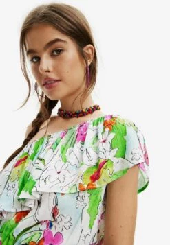 Desigual Pink Pantherleeveless - Jurk - White -Desigual 8439d55ccb09483e8f01f8742500ea71