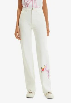 Desigual Wide-Leg Pink Panther - Straight Leg Jeans - White