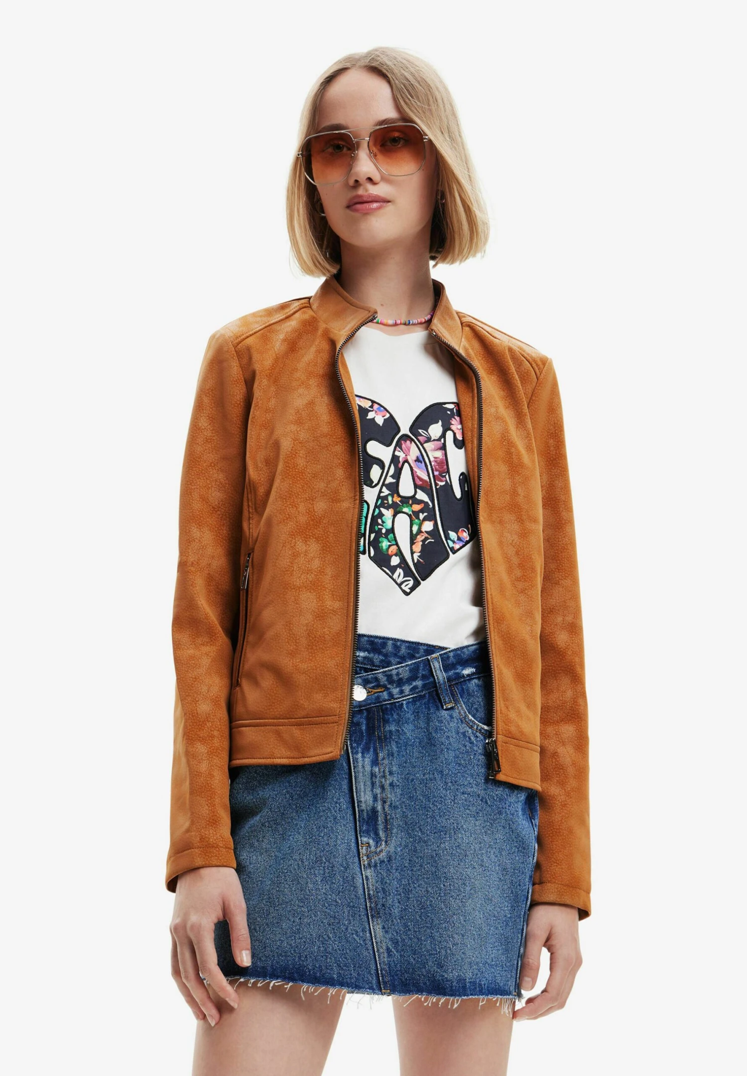 Desigual Suede-Effect Biker - Imitatieleren Jas - Brown 1 Desigual Suede-Effect Biker - Imitatieleren Jas - Brown