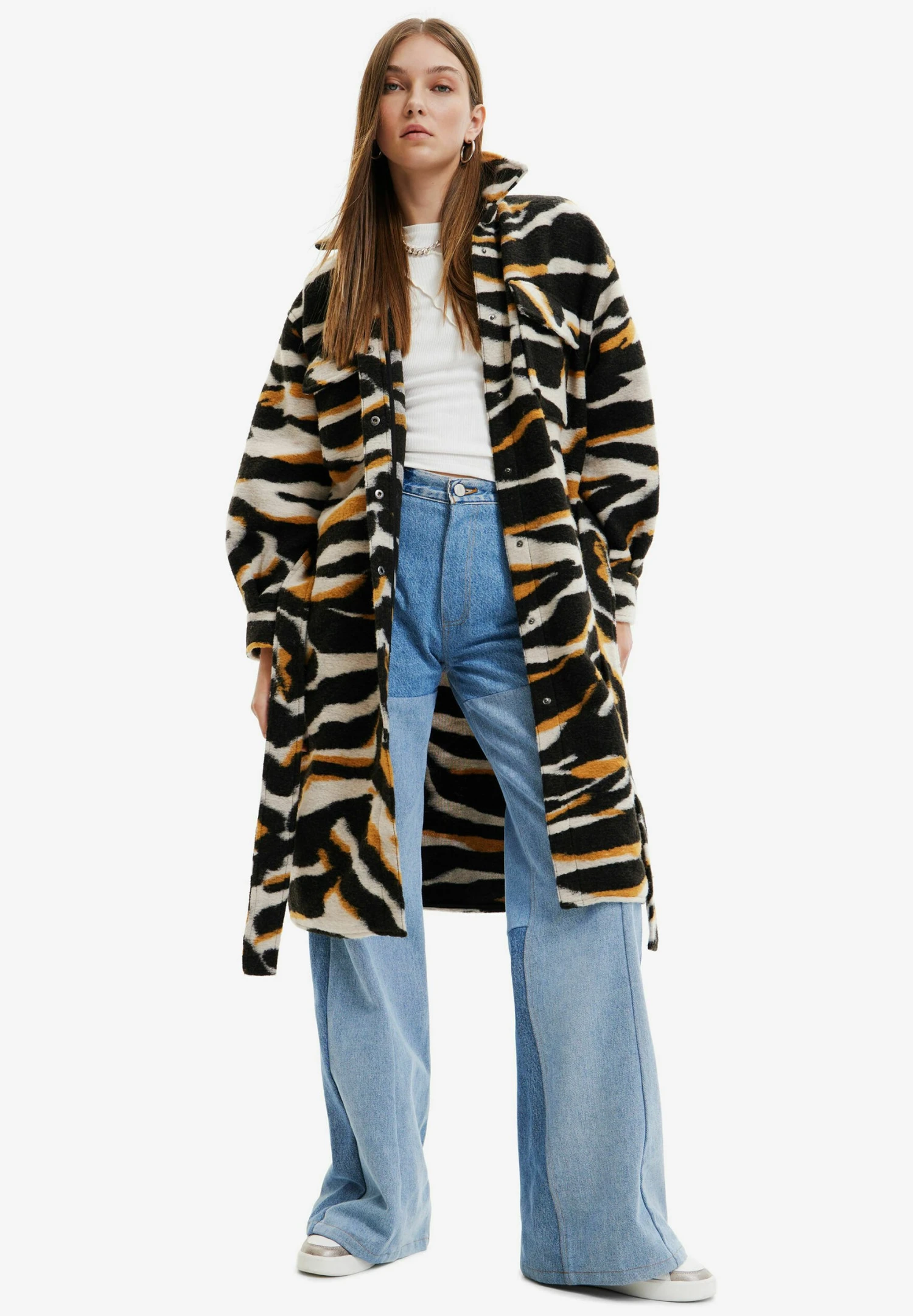 Desigual Long Zebra Over - Mantel - Beige 1 Desigual Long Zebra Over - Mantel - Beige