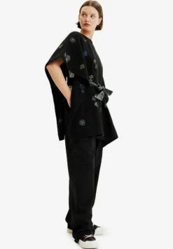 Desigual Embroidered Belted - Poncho - Black -Desigual 8b94ca2d9b0a4c8db1f83e7e768aa17a