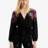 Desigual Digital Floral Wrap - Blouse - Black