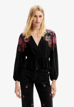 Desigual Digital Floral Wrap - Blouse - Black