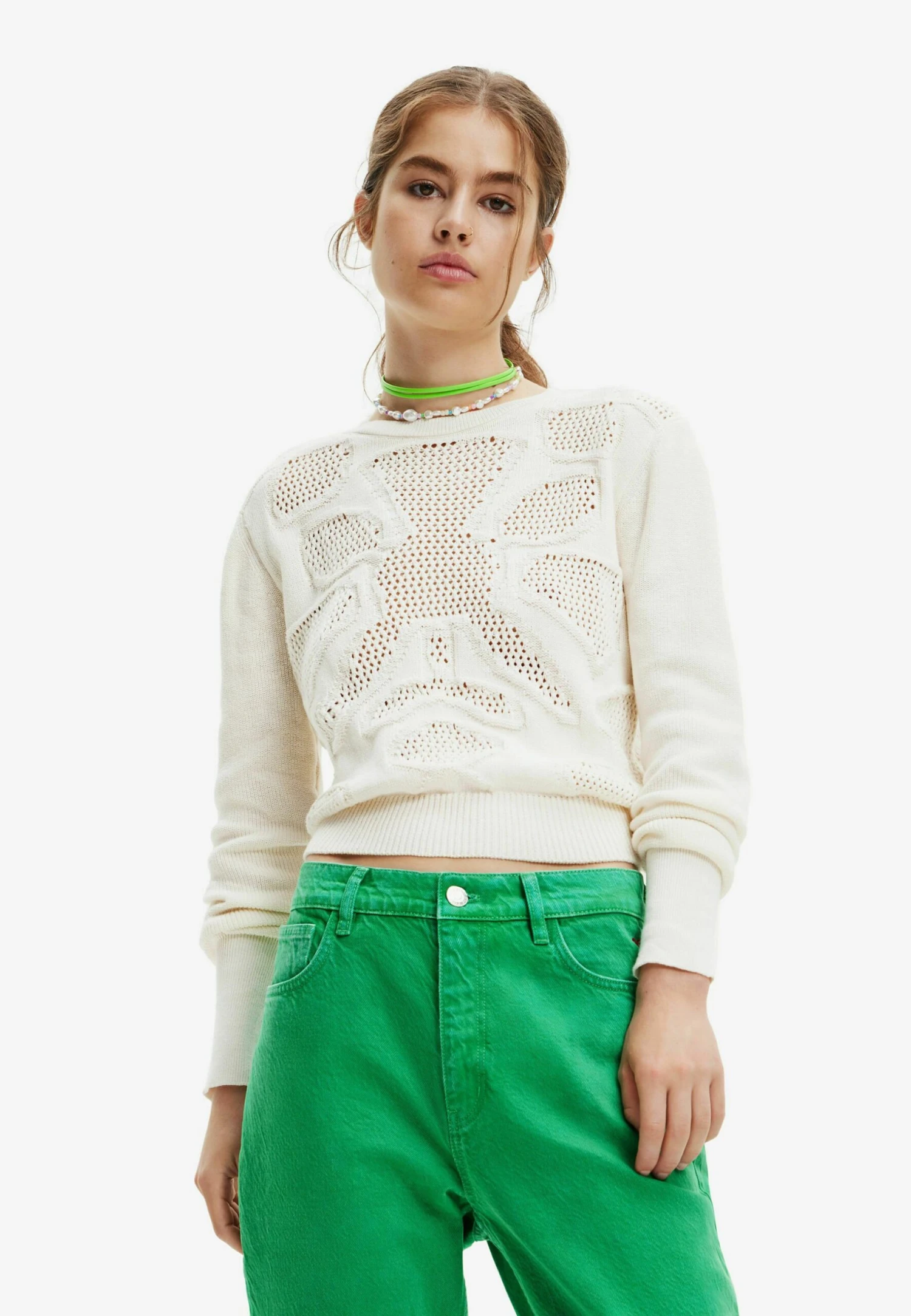 Desigual Openwork Flower - Trui - White 1 Desigual Openwork Flower - Trui - White