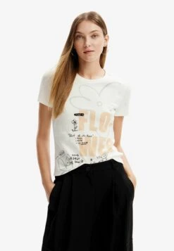 Desigual Flower Message - T-Shirt Print - White