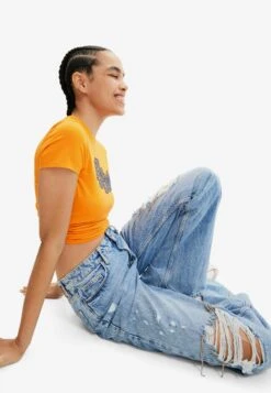 Desigual Wide-Leg Rhinestone - Straight Leg Jeans - Blue -Desigual 8f0c7662fb504315bcbc2d451036e0ac