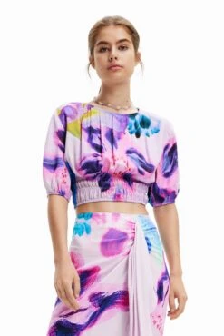 Desigual Blus Rina - T-Shirt Print - Pale Pink