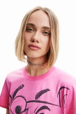 Desigual Panther Smile - T-Shirt Print - Dusky Pink -Desigual 93acb877aac6460585c24e5de4ccd6e7