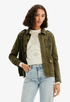 Desigual Embroidered - Lichte Jas - Khaki