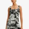 Desigual Textured Newspaper - Jurk - White