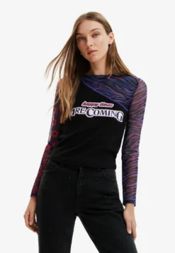 Desigual Patchwork Tulle With Message - Longsleeve - Blue