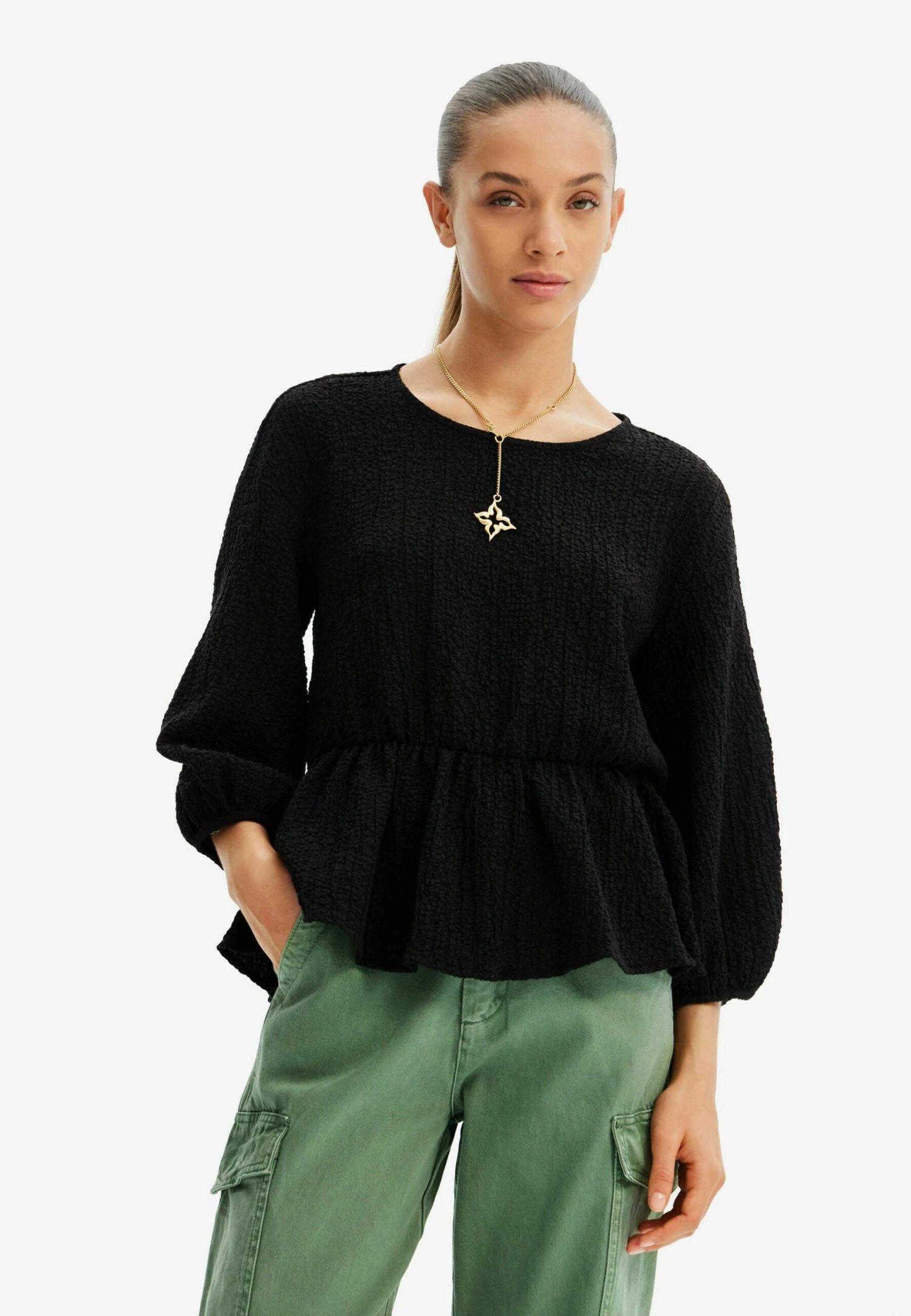 Desigual Textured Cut Outblouse - Blouse - Black 1 Desigual Textured Cut Outblouse - Blouse - Black