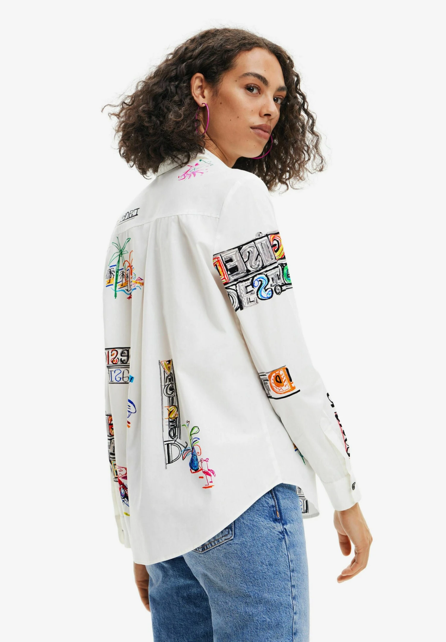Desigual Long-Sleeve Illustrated - Overhemdblouse - White 3 Desigual Long-Sleeve Illustrated - Overhemdblouse - White - Afbeelding 3