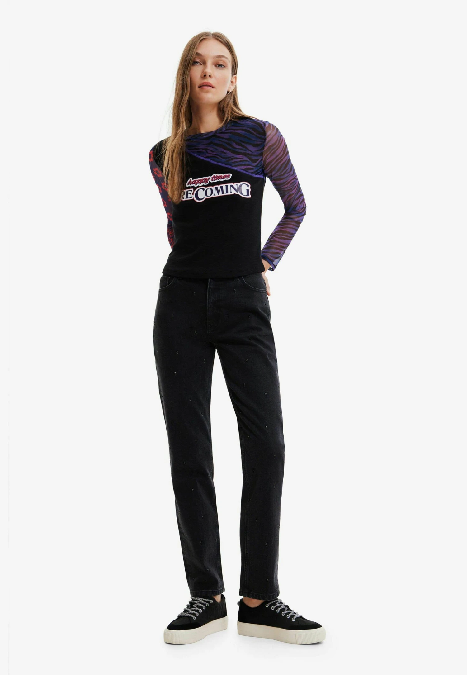 Desigual Patchwork Tulle With Message - Longsleeve - Blue 2 Desigual Patchwork Tulle With Message - Longsleeve - Blue - Afbeelding 2