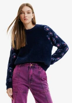 Desigual Floral Fur-Effect - Fleece Trui - Blue