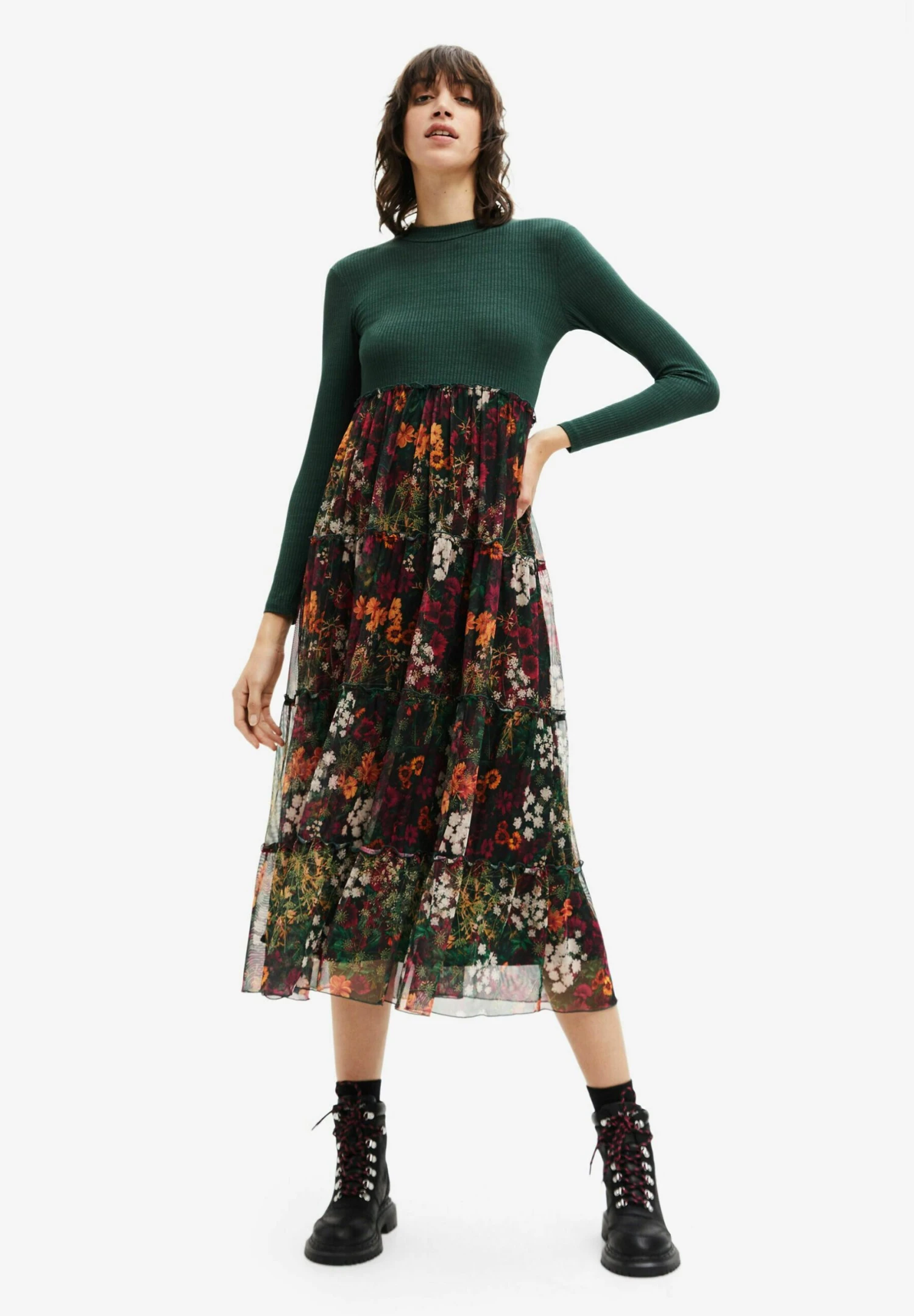 Desigual Long With Tulle - Jurk - Green 1 Desigual Long With Tulle - Jurk - Green