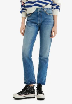 Desigual Rhinestone Detailtraight - Straight Leg Jeans - Blue