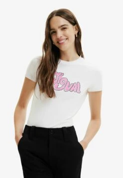 Desigual Short Sleeve Rhinestone - T-Shirt Print - White