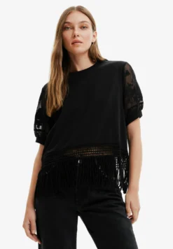 Desigual Long Embroidered Lace Jumpsuit - T-Shirt Print - Black