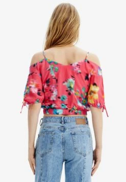 Desigual Gathered Floral Blouse - Blouse - Red -Desigual b5690120c13641be87df0556a9f54b8a