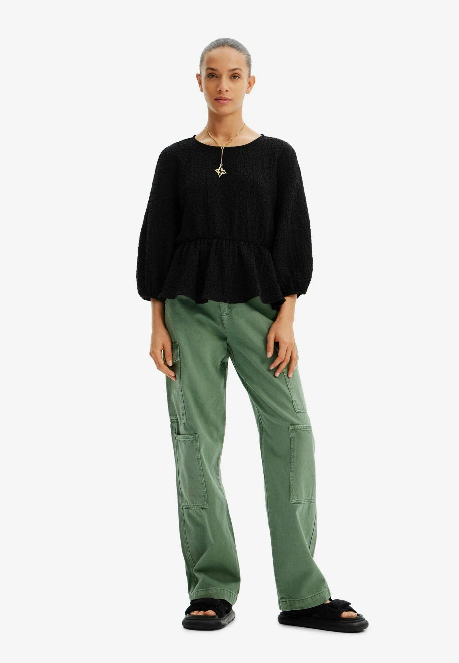 Desigual Textured Cut Outblouse - Blouse - Black 2 Desigual Textured Cut Outblouse - Blouse - Black - Afbeelding 2