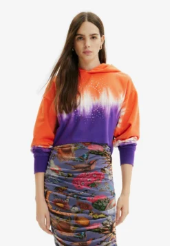 Desigual Tie-Dye Rhinestone Hoodie - Hoodie - Orange
