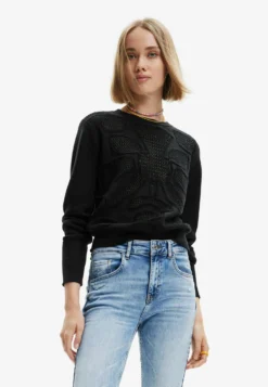Desigual Openwork Flower - Trui - Black
