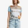 Desigual Textured Newspaper - T-Shirt Print - Blue
