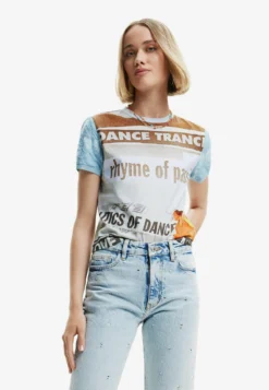 Desigual Textured Newspaper - T-Shirt Print - Blue