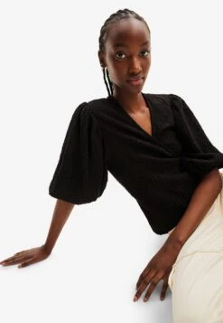 Desigual Textured Wrap- Blouse - Black -Desigual c68fa4ae3c6f4b618b42b12fbef27579