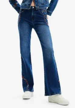 Desigual Floral Wide-Leg- Flared Jeans - Blue