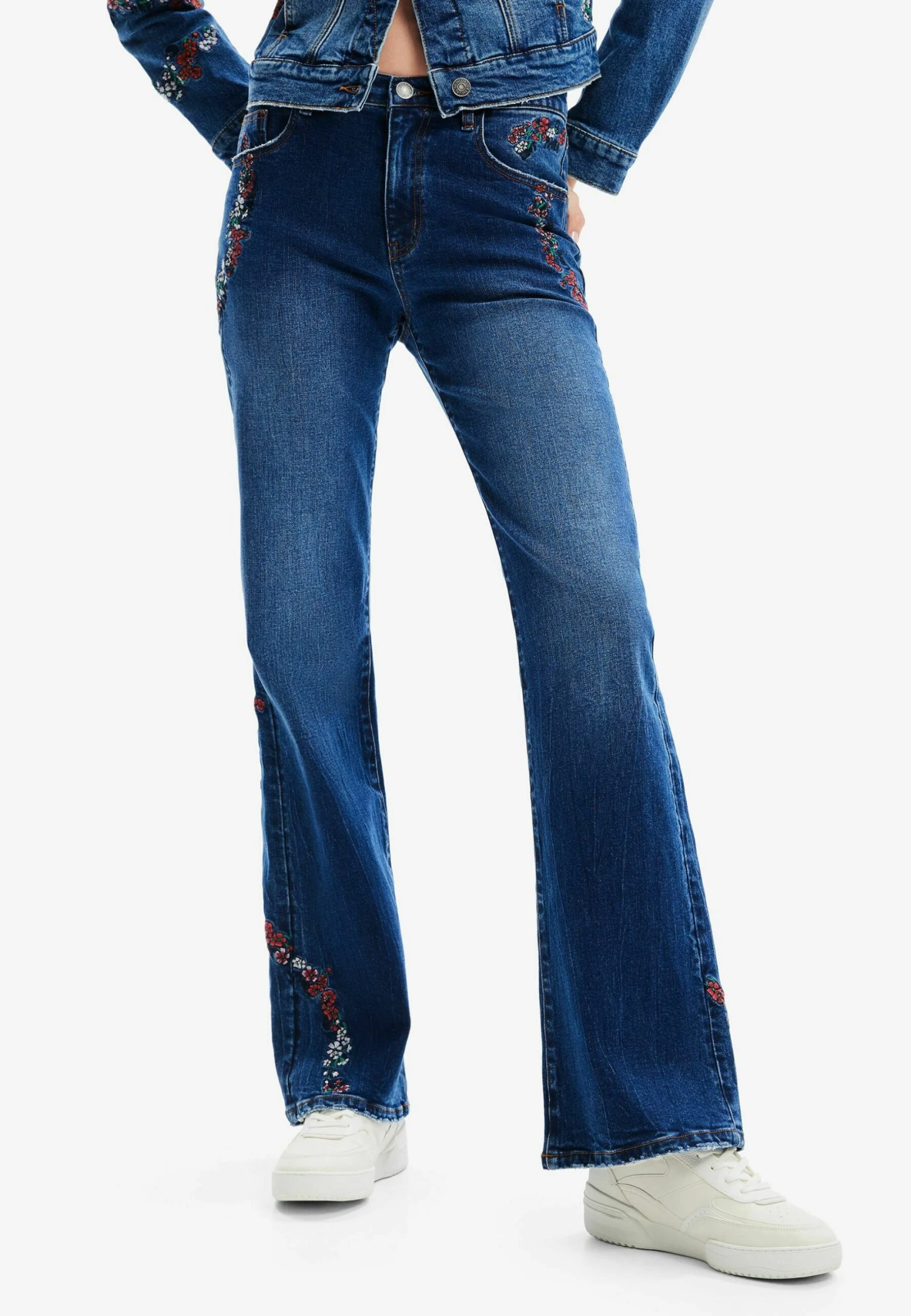 Desigual Floral Wide-Leg- Flared Jeans - Blue 1 Desigual Floral Wide-Leg- Flared Jeans - Blue