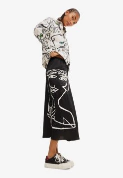 Desigual Arty Face Midi - A-Lijn Rok - Black -Desigual c907c39ba5734349a6b1114d552d51f2