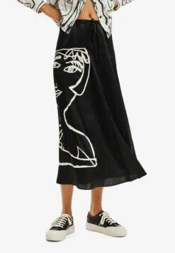 Desigual Arty Face Midi - A-Lijn Rok - Black